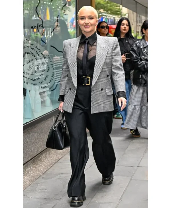 Hayden Panettiere Plaid Coat Side