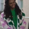 Hazel-May-McCal-The-Other-Black-Girl-2023-Ashleigh-Murray-Green-White-Checkerboard-Fur-Coat