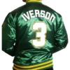 High School Bethel Iverson Green Satin Varsity Jacket back look