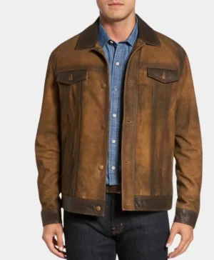 Hit Man Glen Powell Brown Suede Leather Jacket