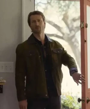 Hit Man Glen Powell Green Suede Jacket