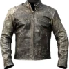 Hooligan Distressed Biker Cafe Racer Leather Jacket