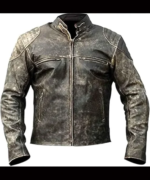 Hooligan Distressed Biker Cafe Racer Leather Jacket