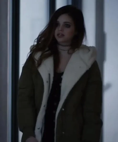 India Eisley Every Breath You Take Green Hooded Shearling Coat 1