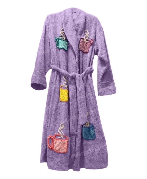 Jane Leeves Coffee Print Purple Bathrobe