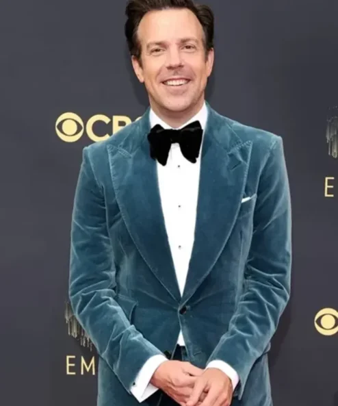 Jason Sudeikis Ted Lasso Event Blue Velvet Blazer
