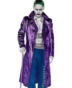 Joker Suicide Squad Crocodile Notch Collar Purple Leather Coat