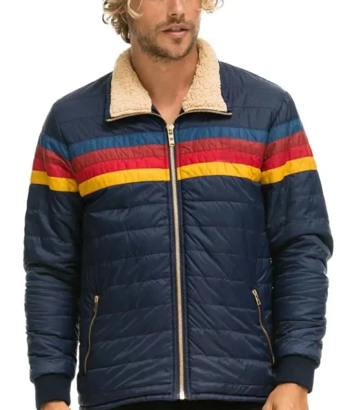 Jonathan Kent Superman and Lois Puffer Striped Sherpa Jacket