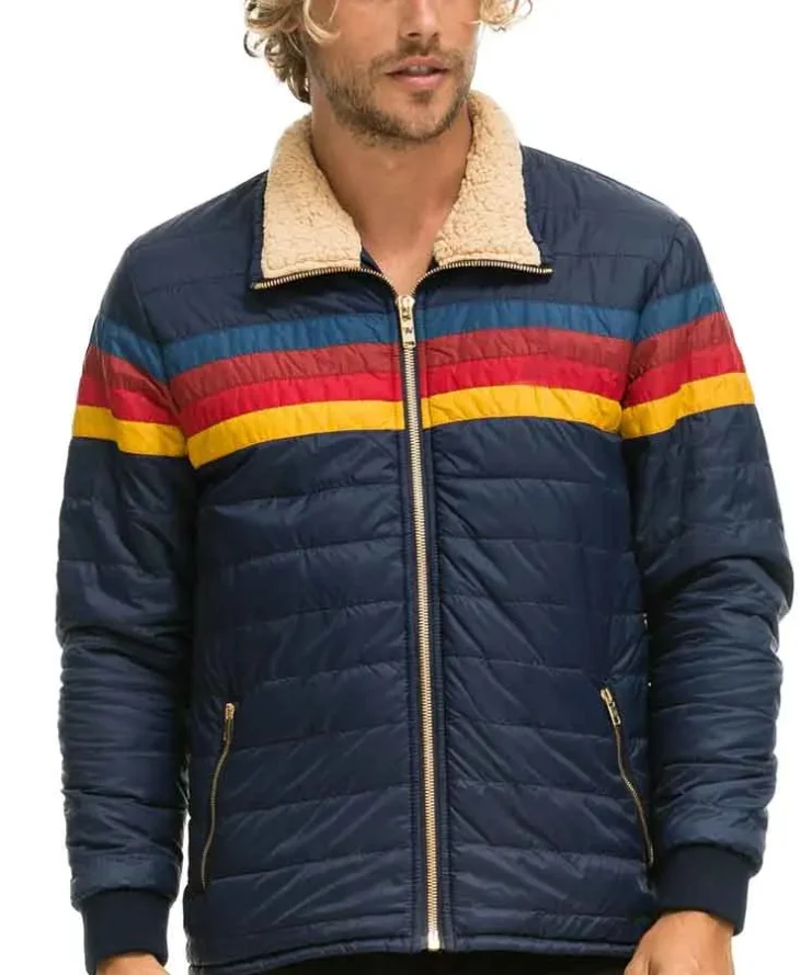 Jonathan Kent Superman and Lois Puffer Striped Sherpa Jacket