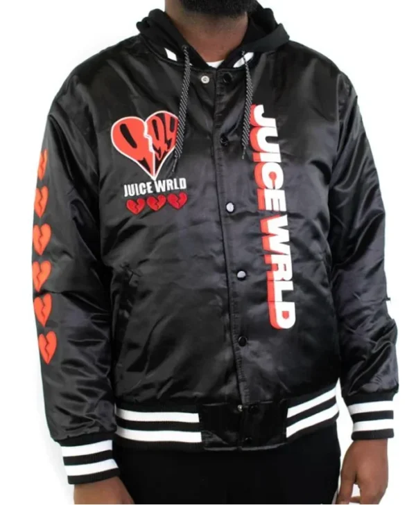 Juice Wrld Black Bomber 999 Letterman Jacket With Hood