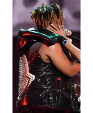 Juice Wrld Studded Puffer Black Vest side look