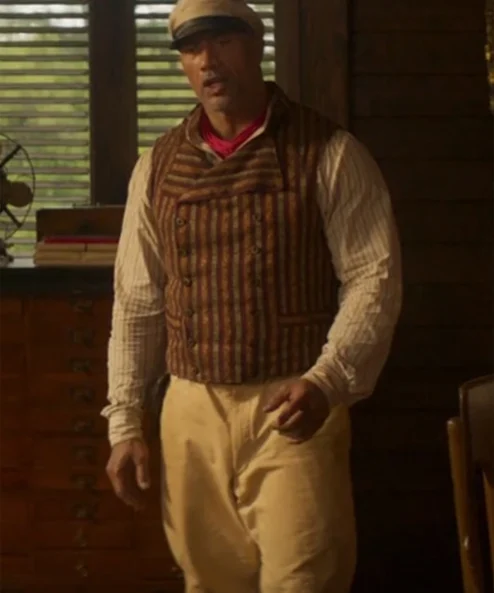 Jungle Cruise Dwayne Johnson Brown Cotton Double Breasted Vest