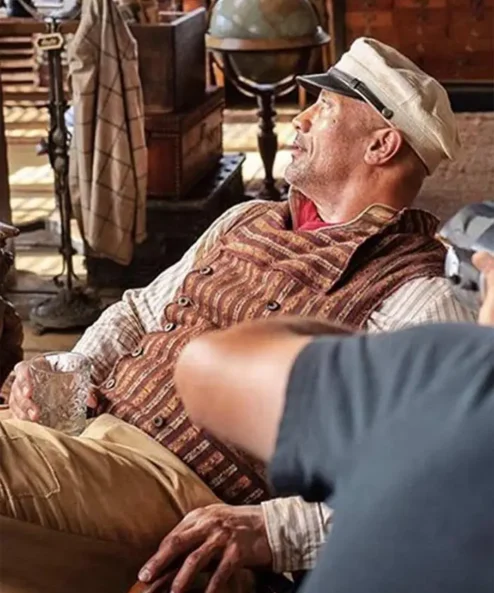 Jungle Cruise Dwayne Johnson Brown Cotton Double Breasted Vest side look