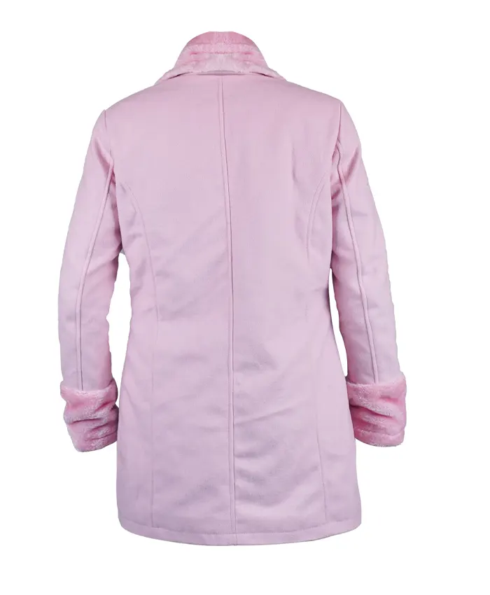 Juno Temple TV Series Ted Lasso Season 03 Episode 09 Keeley Jones Pink Faux Fur Coat For Women