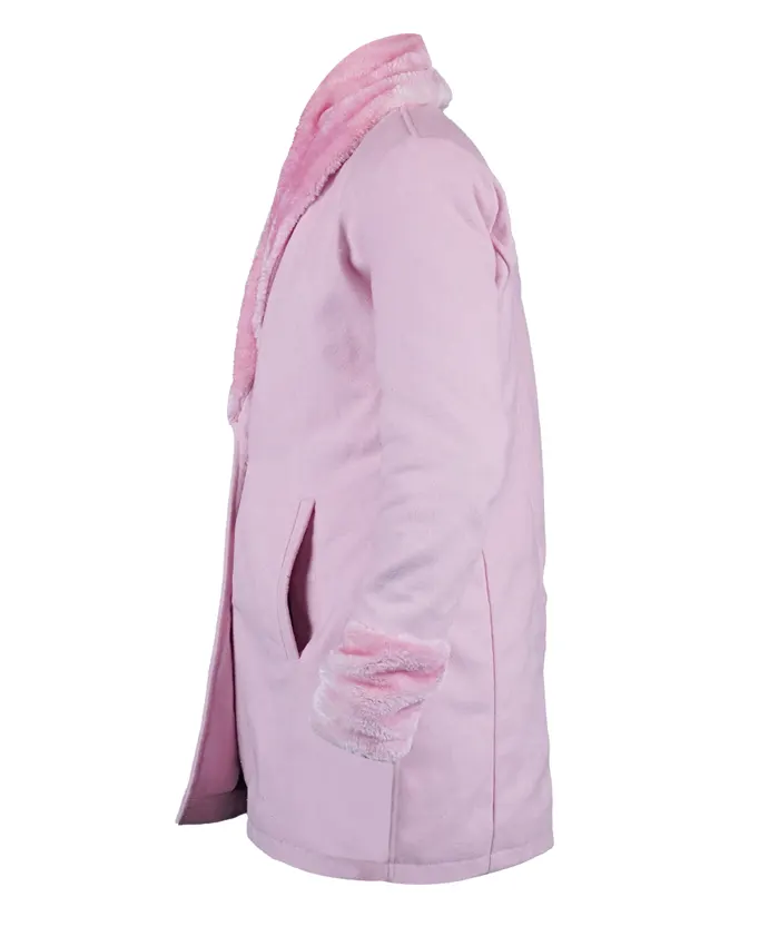 Juno Temple TV Series Ted Lasso Season 03 Keeley Jones Pink Faux Fur Coat For Women