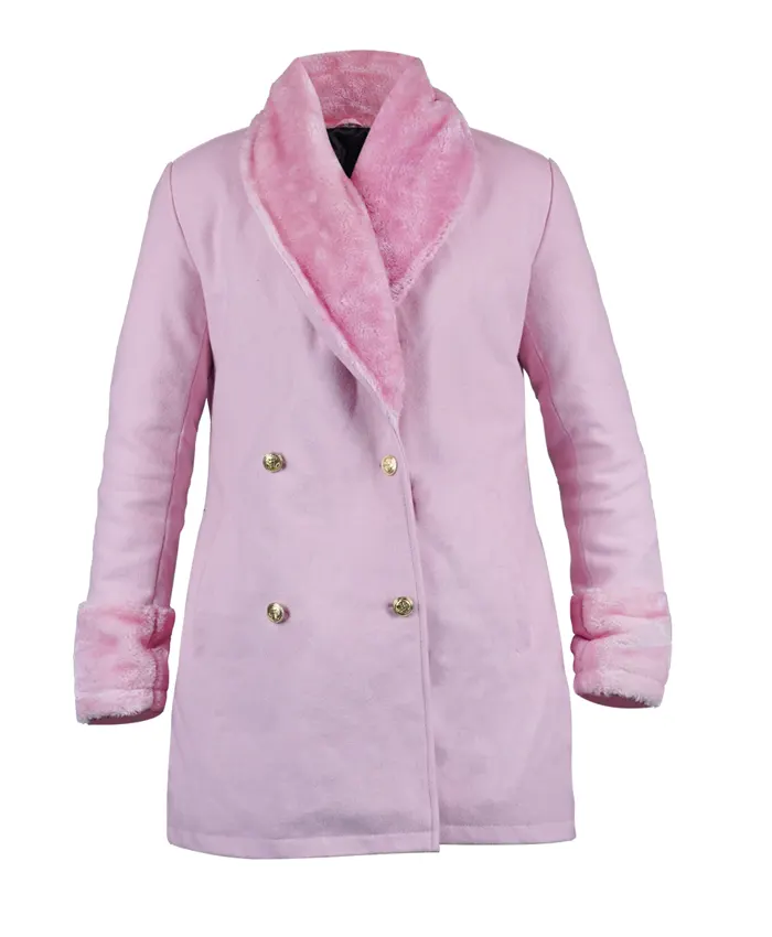 Juno Temple TV Series Ted Lasso s03 Keeley Jones Pink Faux Fur Coat For Women