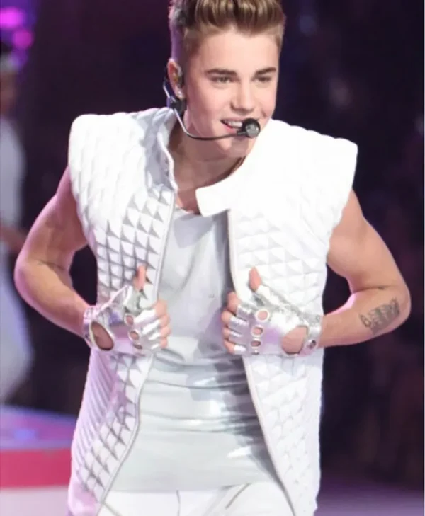 Justin Bieber White Victoria Streets Leather Quilted Vest