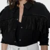 Killing Eve Jodie Comer Black Denim Fringed Jacket