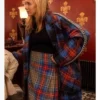 Killing Eve S03 Villanelle Blue and Red Plaid Chain Trim Coat