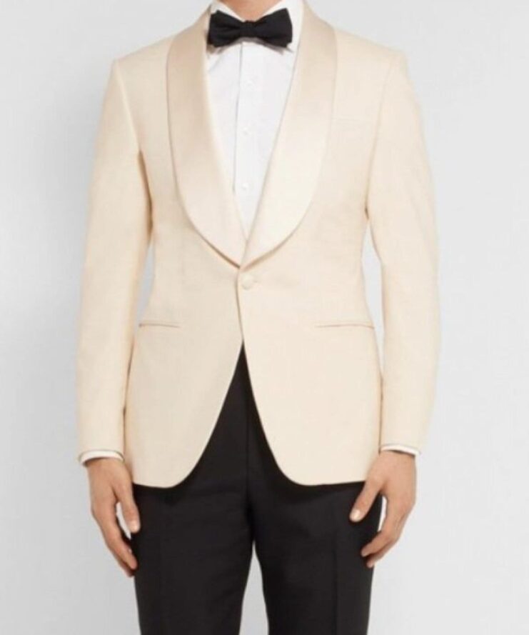 Kingsman Eggsy Ivory Cotton Tuxedo Blazer