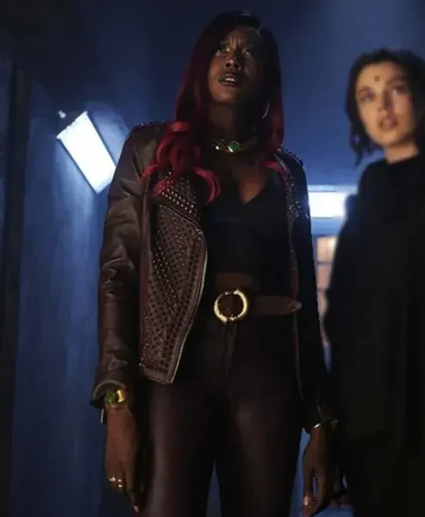 Kory Anders Titans Brown Studded Biker Leather Jacket