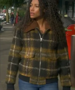 Kylie Bunbury TV Series Big Sky S01 Episode 10 Catastrophic Thinking Cassie Dewell Plaid Wool Bomber Sherpa Jacket