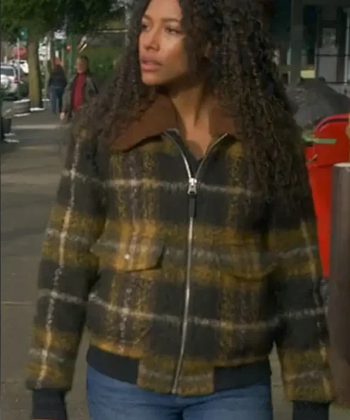 Kylie Bunbury TV Series Big Sky S01 Episode 10 Catastrophic Thinking Cassie Dewell Plaid Wool Bomber Sherpa Jacket
