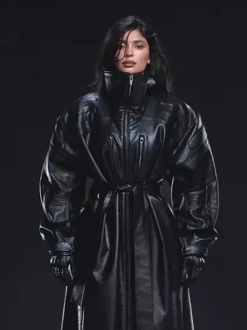 Kylie Jenner’s Collection Leather Black Trench Coat