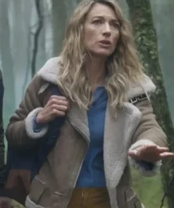 La Brea Natalie Zea Shearling Fur Brown Suede Leather Aviator Jacket