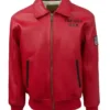 Lady Lucky Top Gun USA Zip Up Red Bomber Leather Jacket