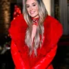Lainey-Wilson-Faux-Fur-Trim-Red-Leather-Trench-Coat