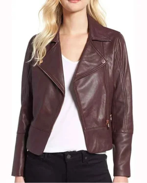 Leslie Larr Superman and Lois Brown Biker Leather Jacket
