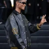 Letitia Wright Leather Varsity Jacket Side