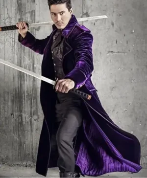 Lewis Tan Into the Badlands Purple Long Velvet Coat