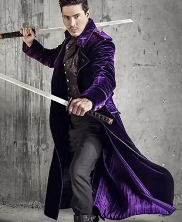 Lewis Tan Into the Badlands Purple Long Velvet Coat