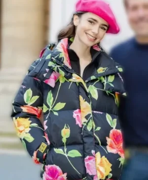 Lily Collins Emily In Paris Emily Cooper Puffer Hooded Jacket