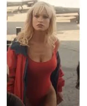 Lily James Pam And Tommy Red Parachute Jacket