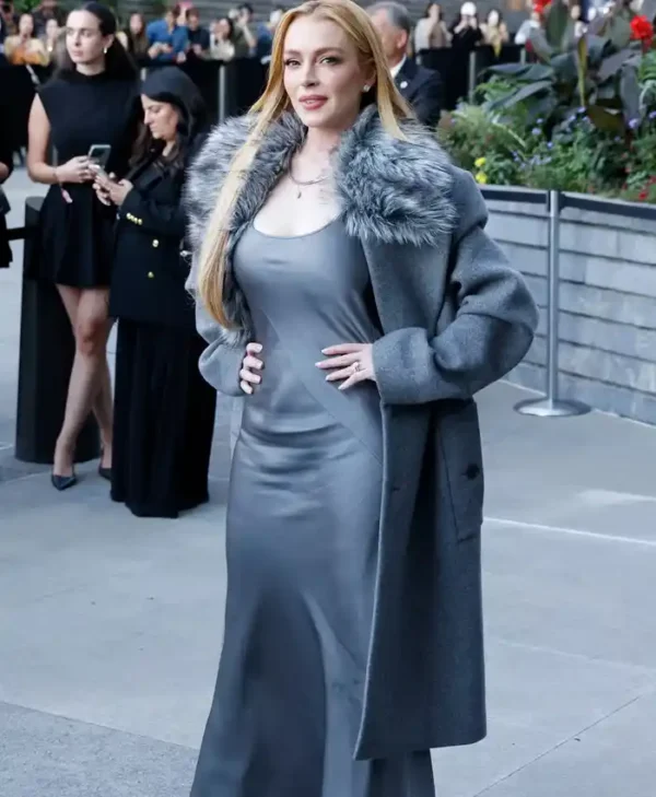 Lindsay Lohan Fur Wool Coat