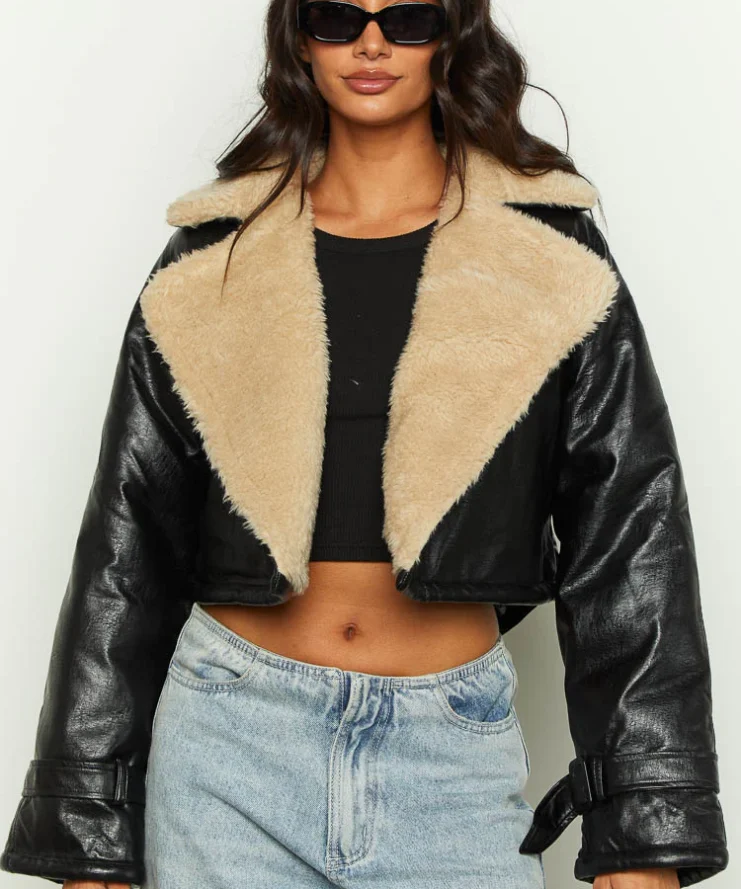 Lioness Off Duty Black Leather Shearling Jacket