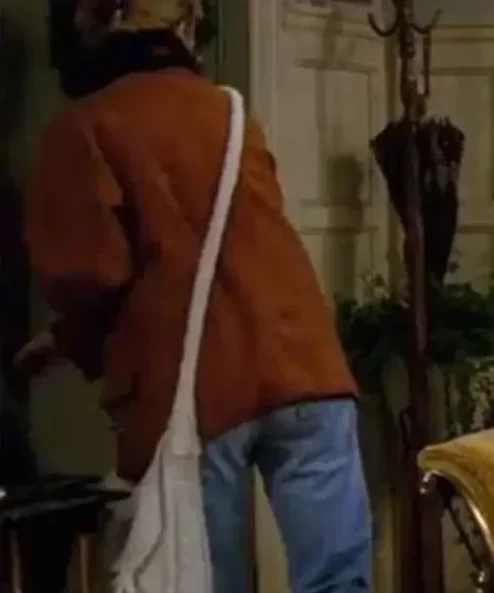 Lisa Kudrow Friends Brown Wool Fur Collar Jacket back look