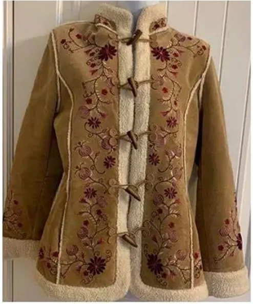 Lisa Kudrow Friends Suede Leather Shearling Embroidered Jacket