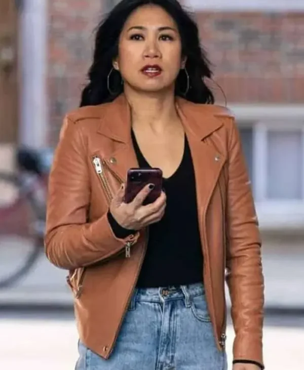 Liza Lapira The Equalizer Brown Biker Leather Jacket