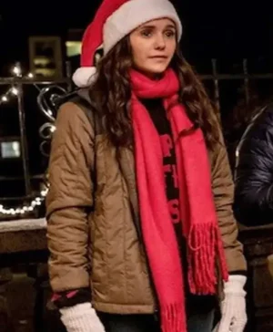 Love Hard Nina Dobrev Brown Hooded Parachute Puffer Jacket