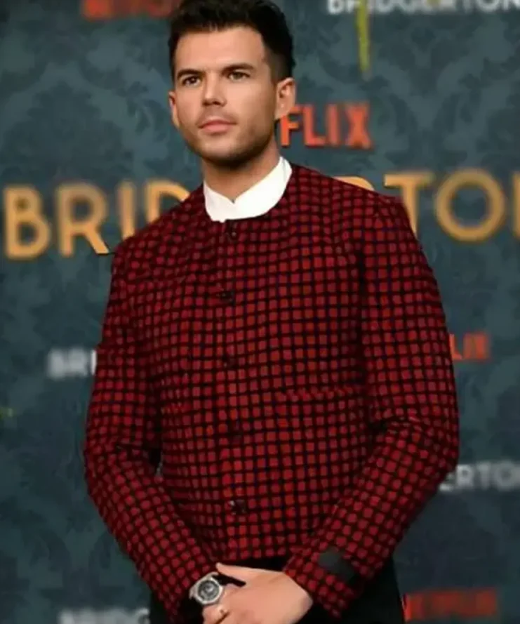 Luke Newton Bridgerton S3 Premiere Red Jacket