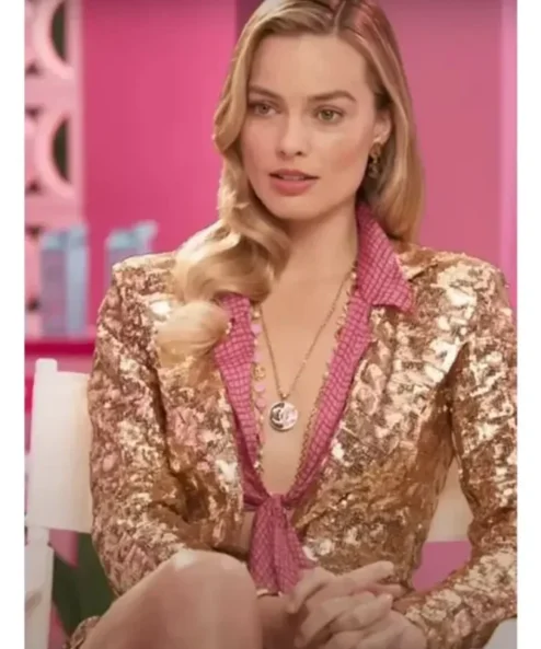 Margot Robbie Barbie 2023 Golden Sequin Blazer