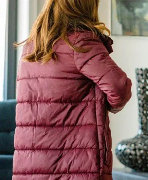 Marina Squerciati Chicago P.D. Puffer Maroon Coat back look