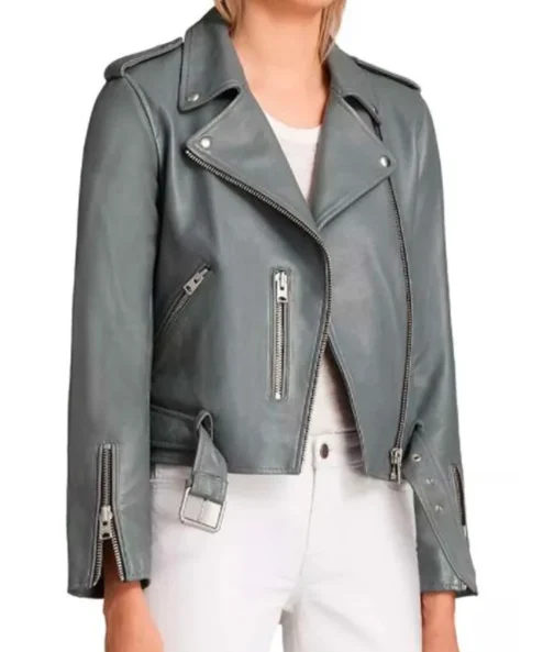 Mekia Cox The Rookie Grey Biker Leather Jacket