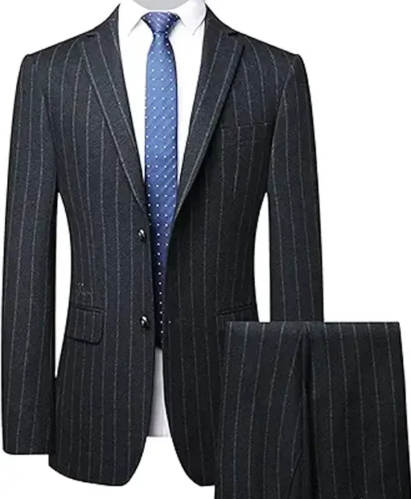 Men 2 Piece Single Breasted Pinstripe Wedding Dress Suit