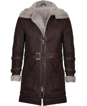 Men B16 Bomber Sheepskin Leather Long Trench Coat