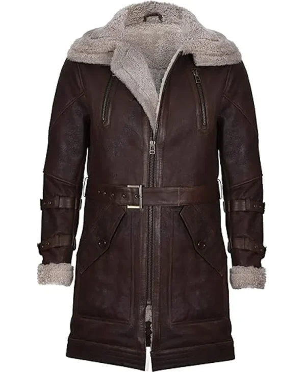 Men B16 Bomber Sheepskin Leather Long Trench Coat